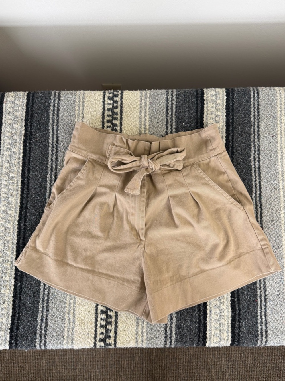High-Waist Tie-Belt Women's Shorts in Light Brown